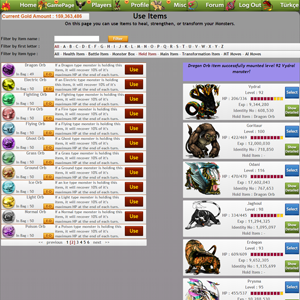 Item Use Page - You Can Also Transform Monsters At This Page With Transformation Gems
